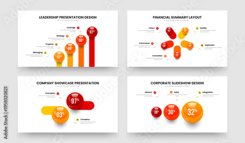 Corporate Launch Four Five Two Three Element Graph Frame Design Vector Illustration Collection. Market Strategy 4 5 2 3 Step Diagram Presentation Template Set.