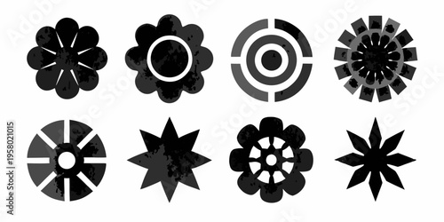 Collection of eight abstract black and gray floral and geometric shapes