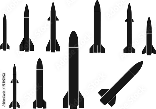 Military rocket missile silhouette set vector illustration