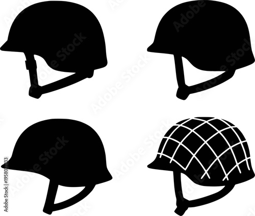 Military army helmet silhouette set vector illustration