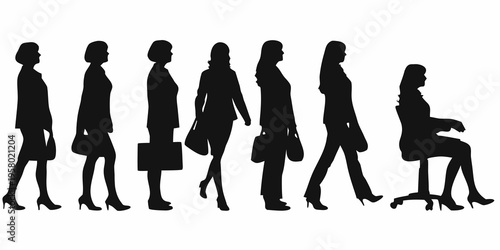 A row of silhouetted women in various poses and business attire