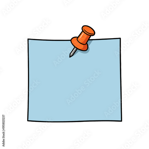 Blank Sticky Note with Pushpin Vector Illustration, Minimalist Design for Reminders and Organization