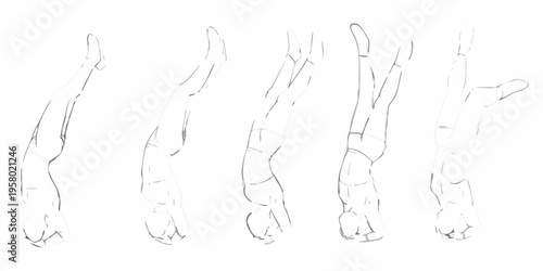 Five sketches depict a human leg in various bending and stretching poses