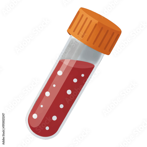 Blood Sample Test Tube Illustration Vector, Isolated Red Liquid Vial with Cap for Medical and Scientific Use