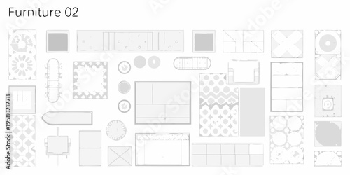 Overhead view of furniture arrangements and floor plan layouts