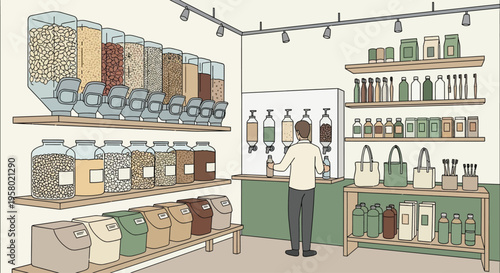 Man shopping in a zero waste store.