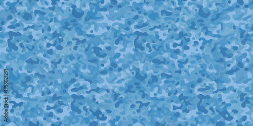 Abstract blue camouflage pattern with irregular mottled shapes