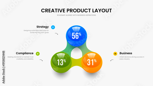 Minimal Campaign Slide Template Vector Illustration. Business Insight 3 Element Chart Slideshow Layout. Company Profile Three Option Diagram Presentation Design.