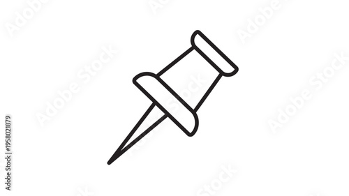 Pushpin icon with a sharp pointed metal pin and a circular head, isolated on a white background, presented as a simple outline.