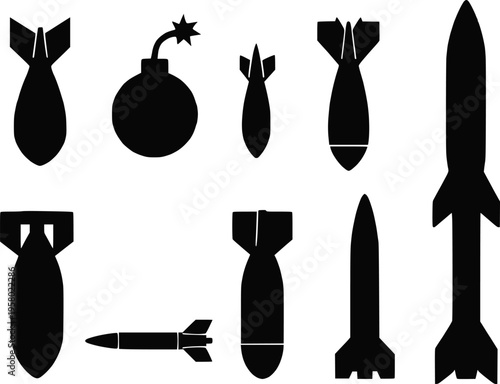 Bomb missile rocket silhouette set vector illustration