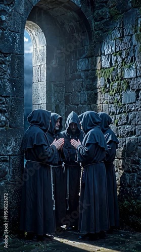 Religious leaders whispering in dark courtyard plotting vertical video