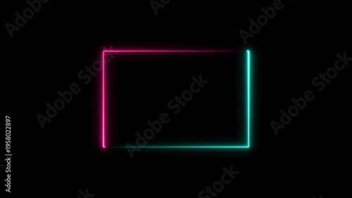 Neon two moving neon lights laser rectangle frame loop, abstract glowing border light overlay, Neon Light Border, futuristic Sci-Fi background 4k stock video footage