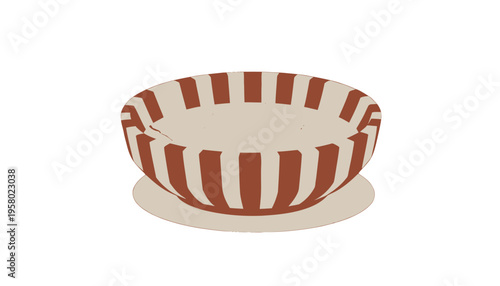 Striped Wooden Round Bread Basket with White Base, Minimalist Isolated PNG Vector
