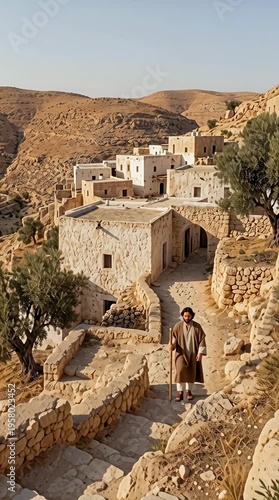 Quiet ancient stone town of Ephraim on a rocky hillside vertical video