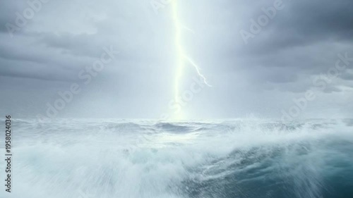 Dramatic stormy ocean waves under a dark and ominous sky