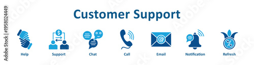 Customer Support icon banner glyph color collection