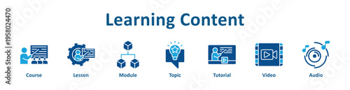Learning Content icon banner glyph color collection