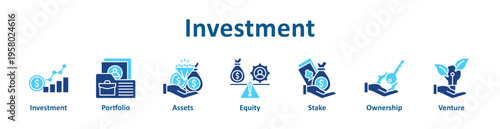 Investment icon banner glyph color collection