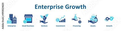 Enterprise Growth icon banner glyph color collection