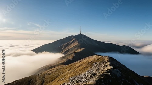 Pico de las Nieves Summit Above the Clouds with Communication Tower