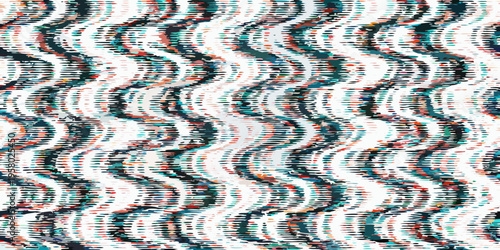 Abstract wavy pattern with glitch effect in red white and blue