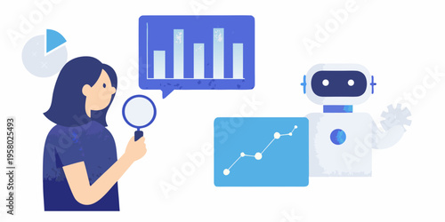 Artificial intelligence analyzing data with a human researcher examining results