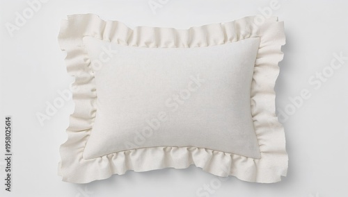 Elegant white ruffled cushion on minimal background for modern interior and home decor concepts