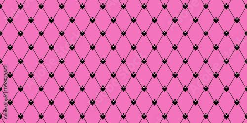 A repeating pattern of black diamond shapes on a bright pink background
