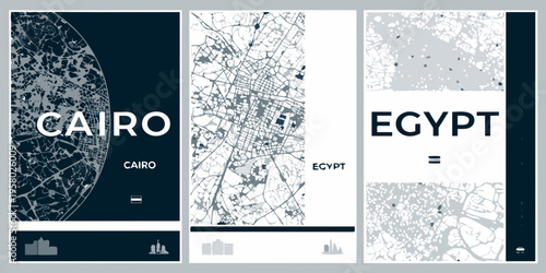 Abstract city maps of cairo and egypt in a modern graphic design