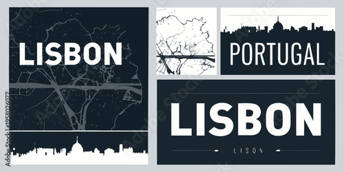 Lisbon and Portugal A collection of stylized cityscape graphic designs