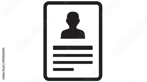 Document icon with silhouette of a person and lines of text, representing profile information or personal details.