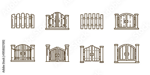 Various wooden gates and fences are displayed on the wall.