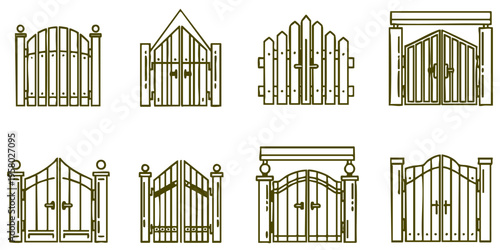 Various gates and fences are displayed in a detailed illustration collection