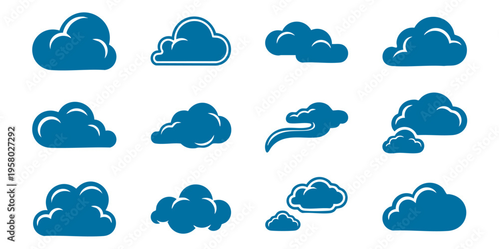 Obraz premium Various cloud shapes float across the sky in different formations and sizes.