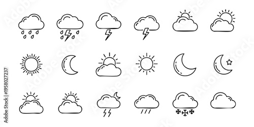 Weather forecast icons display various cloud and sun conditions