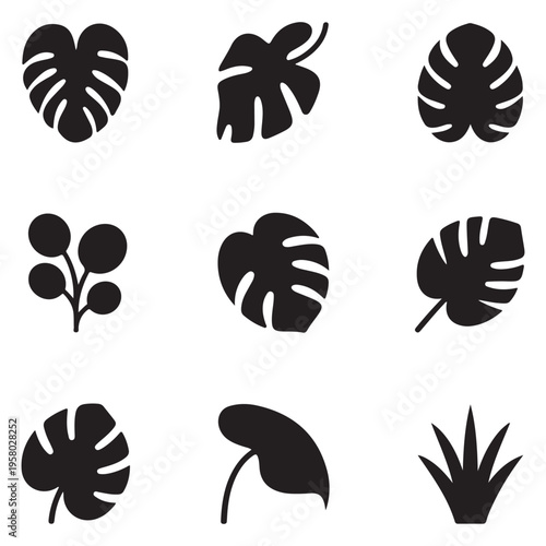 Silhouette Topical leaves Icons Set vector