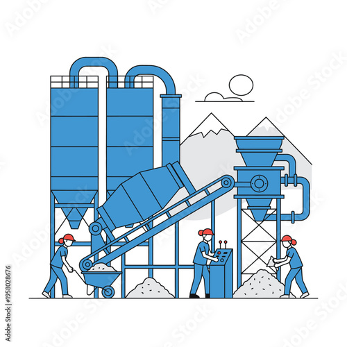 Industrial Cement Factory Production Line Illustration.