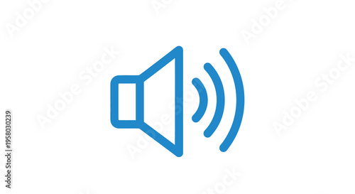 A simple blue icon depicting a speaker emitting sound waves representing volume control high quality professional