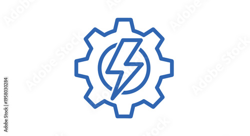 A blue gear icon features a lightning bolt symbol within its central circular space high quality