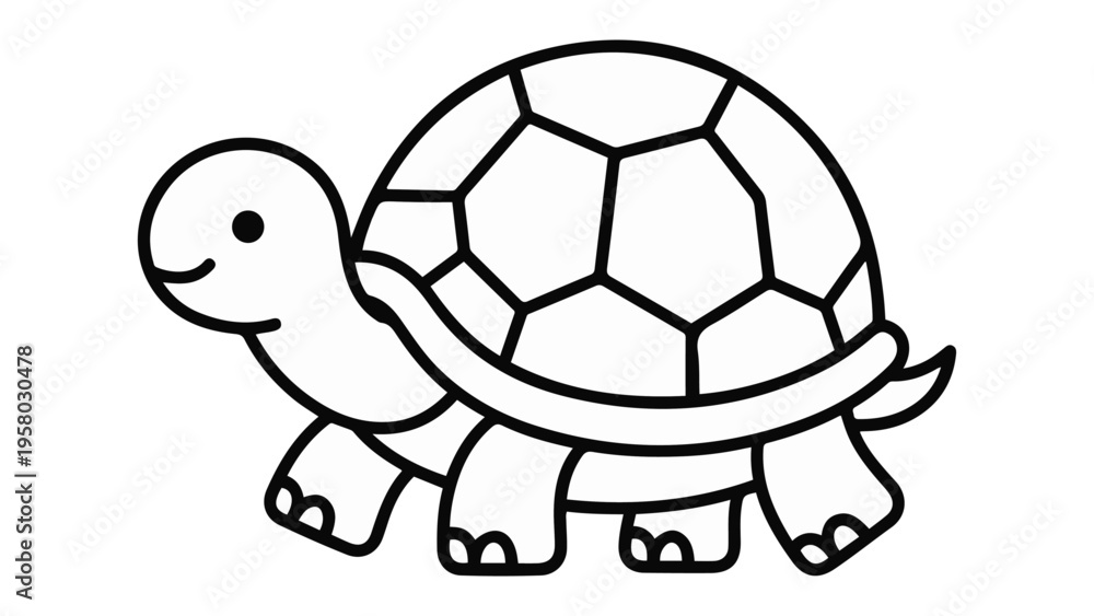 Obraz premium cute smiling turtle black and white line art on white background