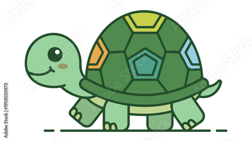 cute cartoon turtle walking vector illustration on white background