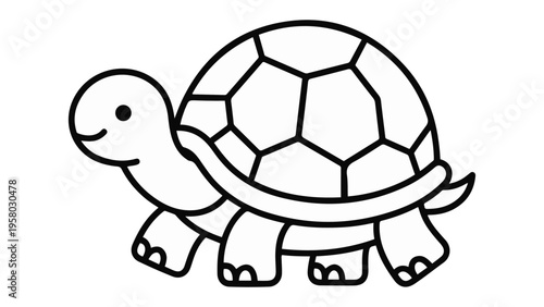 cute smiling turtle black and white line art on white background