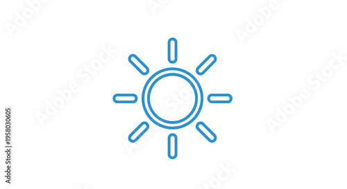 A simple blue line drawing depicts a sun with a central circle and radiating lines