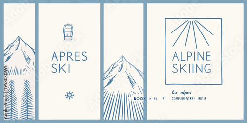 Apres ski themed design featuring mountains sun and text elements