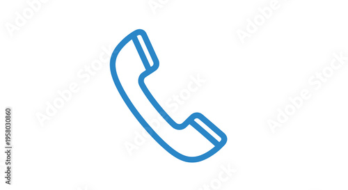 A simple blue line drawing depicts a classic telephone handset in a tilted position high quality