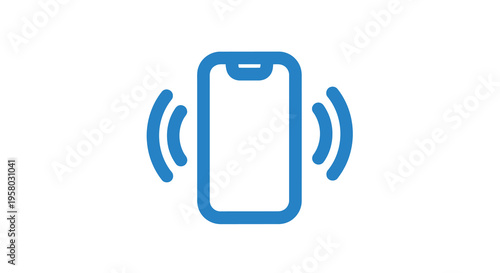 A blue icon depicting a smartphone ringing with sound waves emanating outwards high quality professional detailed