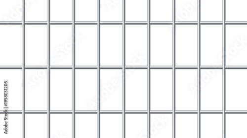 Realistic metal grid. Round steel rods on white background Security border. Iron grate. Lattice cell. Imprisonment cage. Penitentiary wall. Criminal punishment. Vector prison backdrop