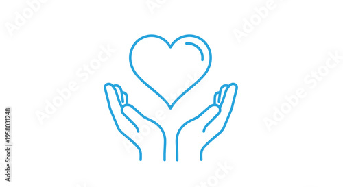 Hands gently cradling a heart shape drawn in a continuous line style conveying care high quality
