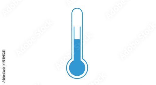 A simplified blue thermometer icon is displayed against a plain white background high quality professional detailed