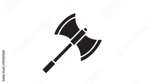 Axe medieval battle weapon with a double head and a long wooden handle, icon in silhouette style featuring graphic, design, symbol with illustration